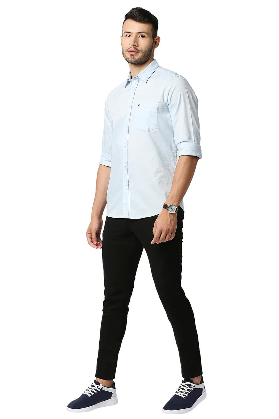 BASICS TAPERED FIT BELUGA BLACK COTTON STRETCH TROUSERS