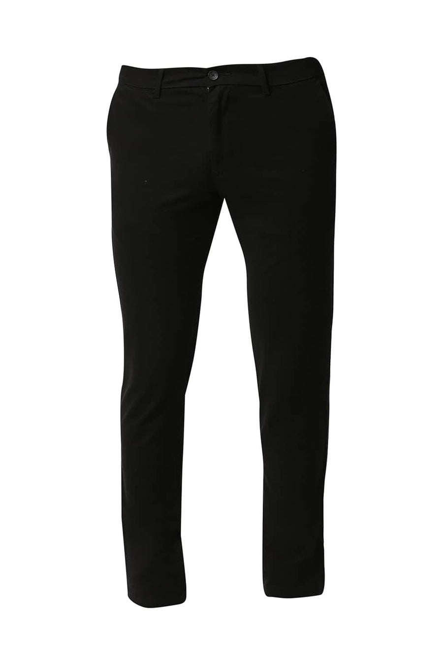 BASICS TAPERED FIT BELUGA BLACK COTTON STRETCH TROUSERS