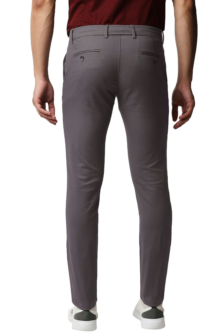 BASICS TAPERED FIT BRUSHED NICKEL GREY COTTON STRETCH TROUSERS