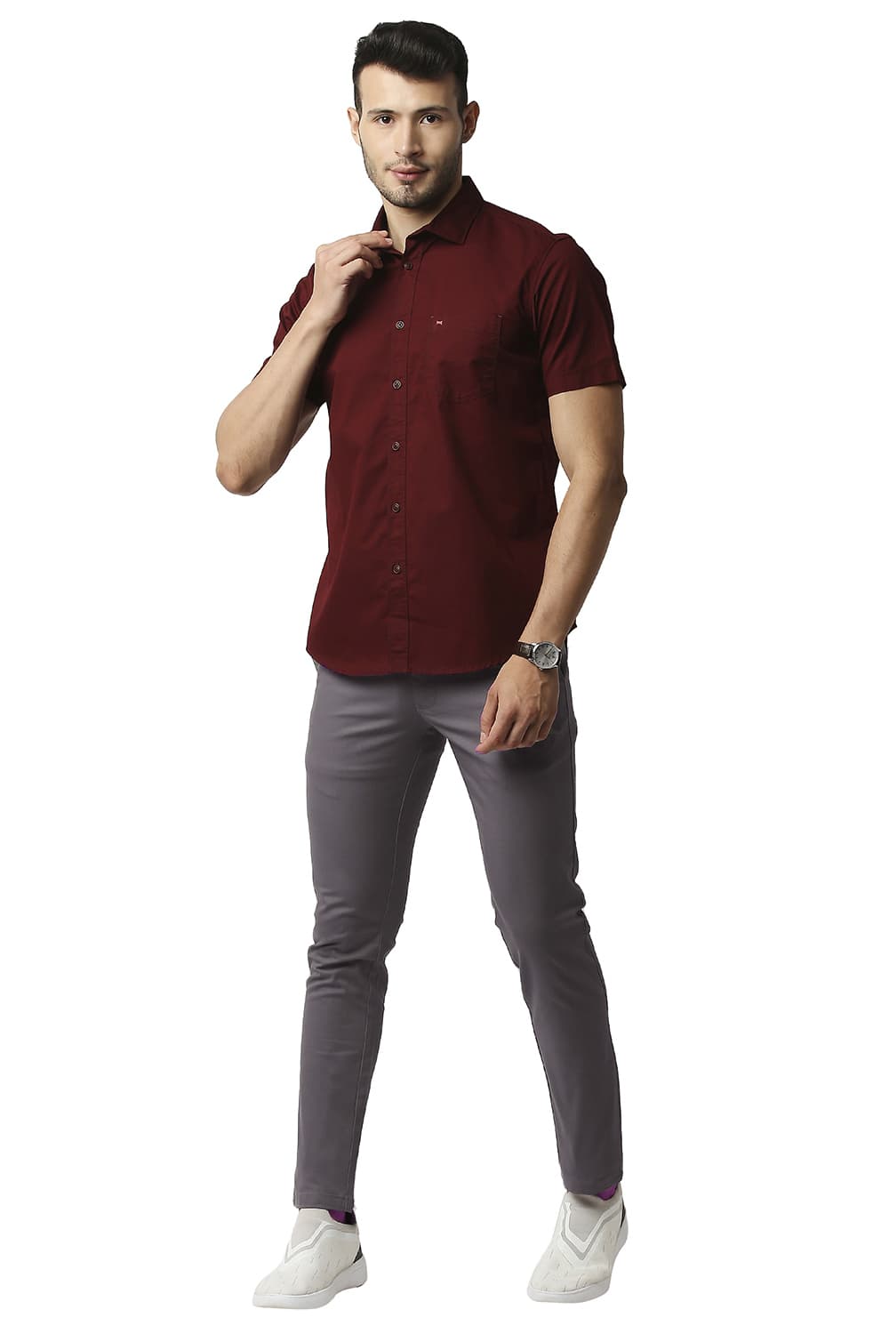 BASICS TAPERED FIT COTTON STRETCH TROUSERS