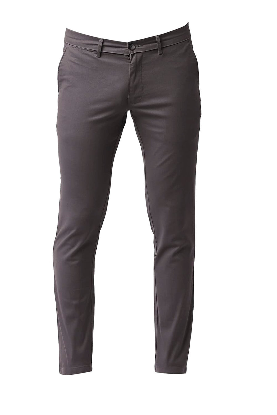 BASICS TAPERED FIT BRUSHED NICKEL GREY COTTON STRETCH TROUSERS