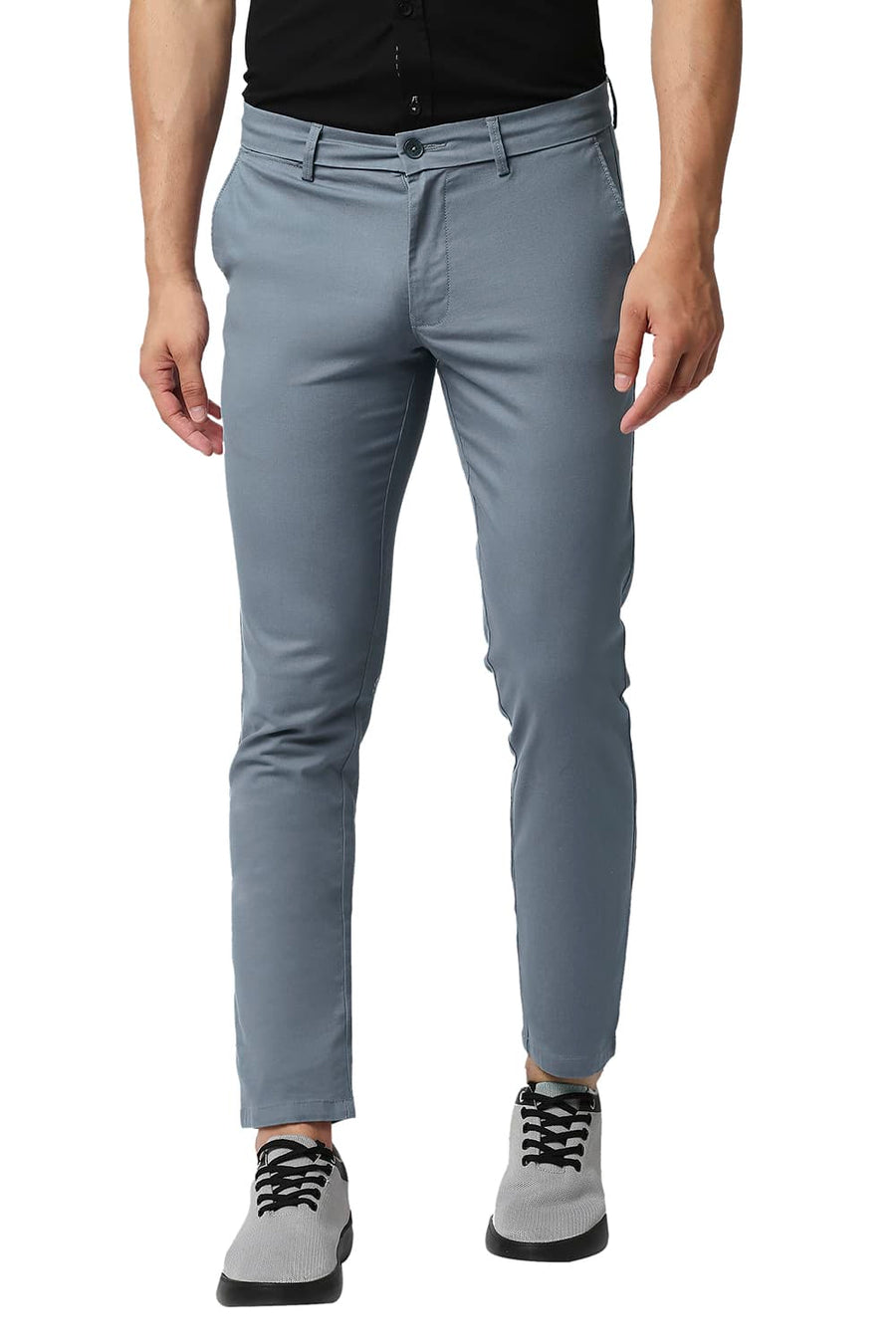 BASICS TAPERED FIT WINDWARD BLUE COTTON STRETCH TROUSERS