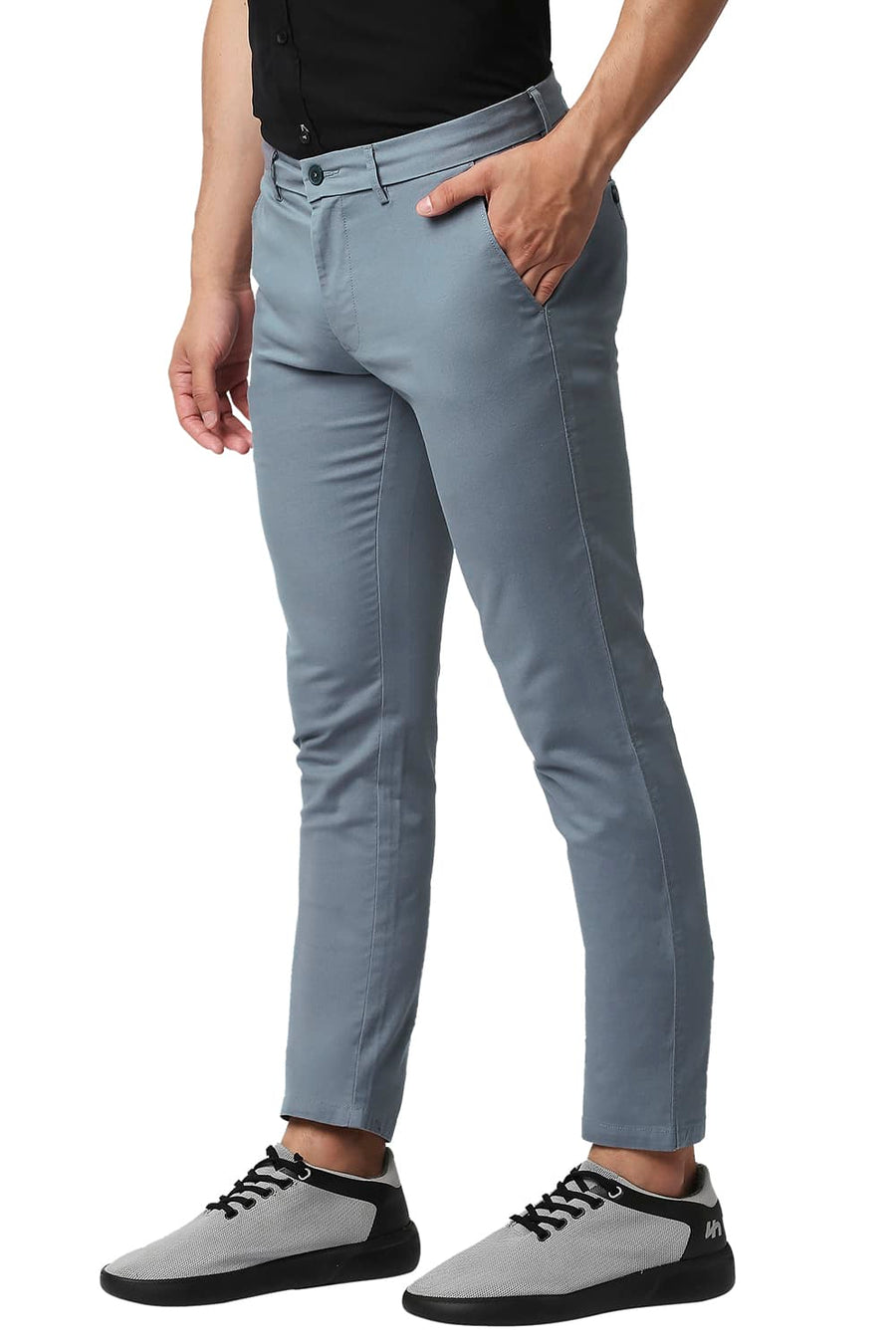 BASICS TAPERED FIT WINDWARD BLUE COTTON STRETCH TROUSERS