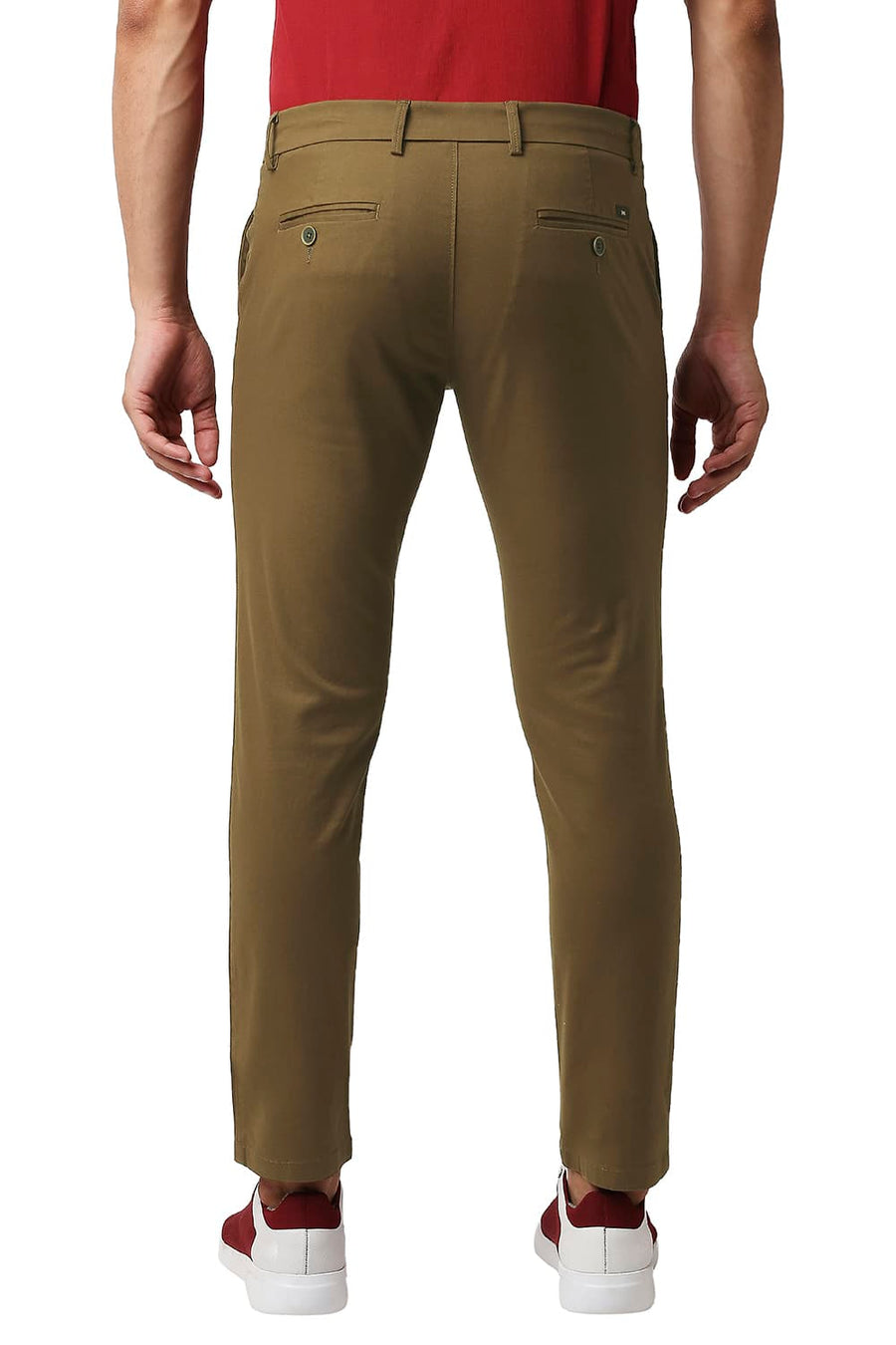 BASICS TAPERED FIT OTTER BROWN COTTON STRETCH TROUSERS