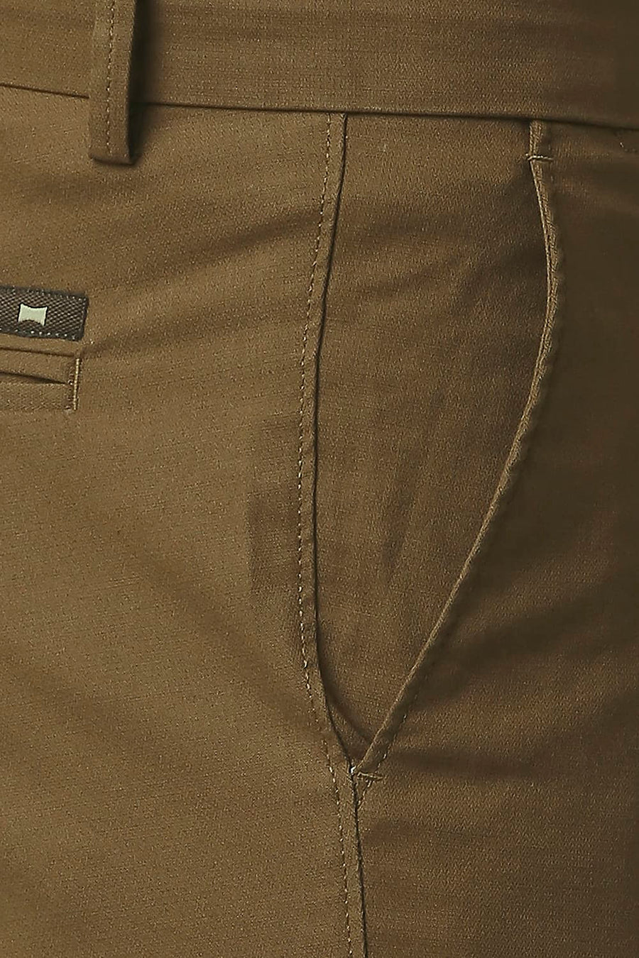 BASICS TAPERED FIT OTTER BROWN COTTON STRETCH TROUSERS