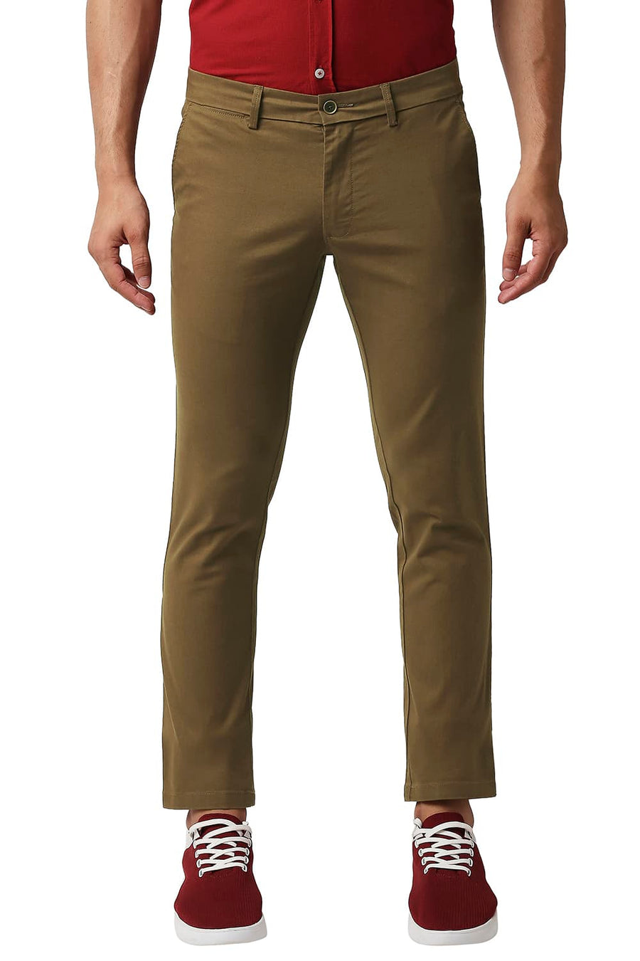 BASICS TAPERED FIT OTTER BROWN COTTON STRETCH TROUSERS