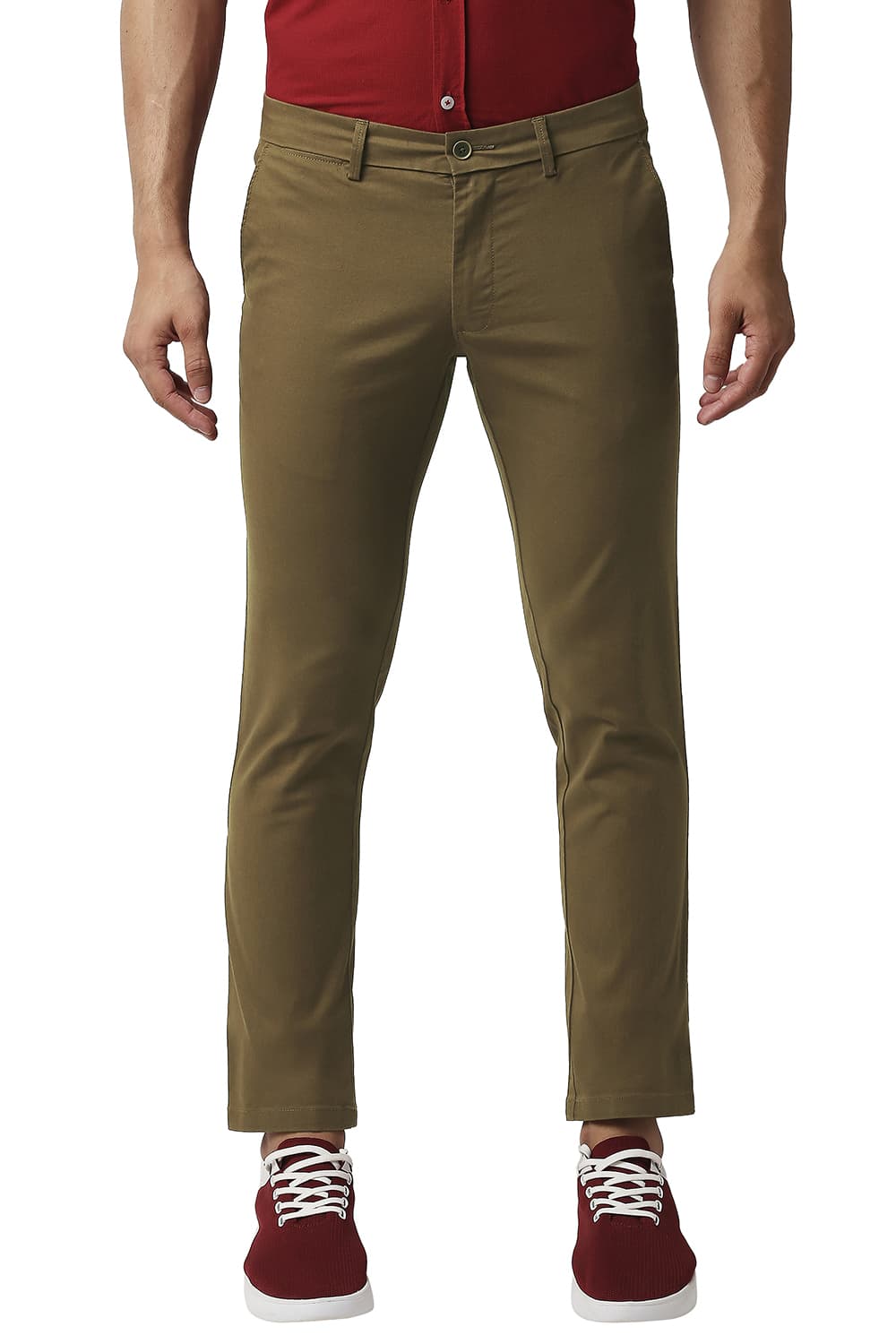 BASICS TAPERED FIT COTTON STRETCH TROUSERS