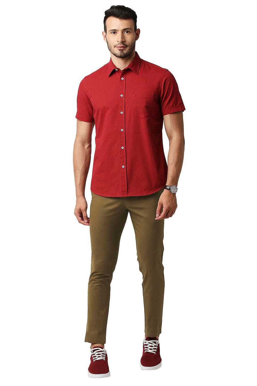 BASICS TAPERED FIT OTTER BROWN COTTON STRETCH TROUSERS