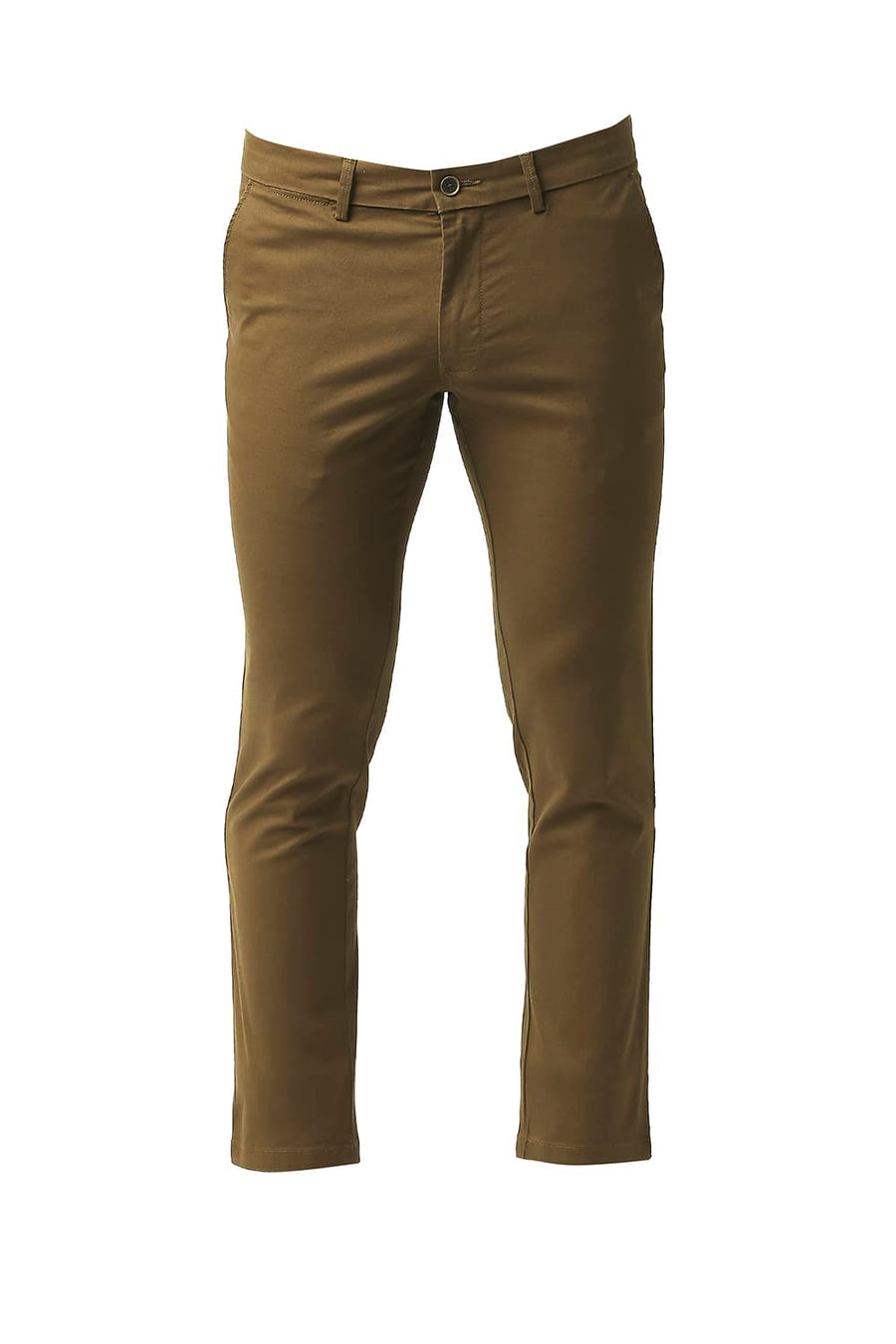 BASICS TAPERED FIT OTTER BROWN COTTON STRETCH TROUSERS