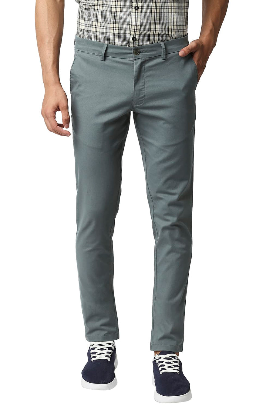 BASICS TAPERED FIT SPRUCE GREEN COTTON STRETCH TROUSERS