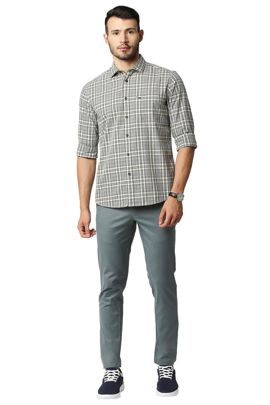 BASICS TAPERED FIT SPRUCE GREEN COTTON STRETCH TROUSERS