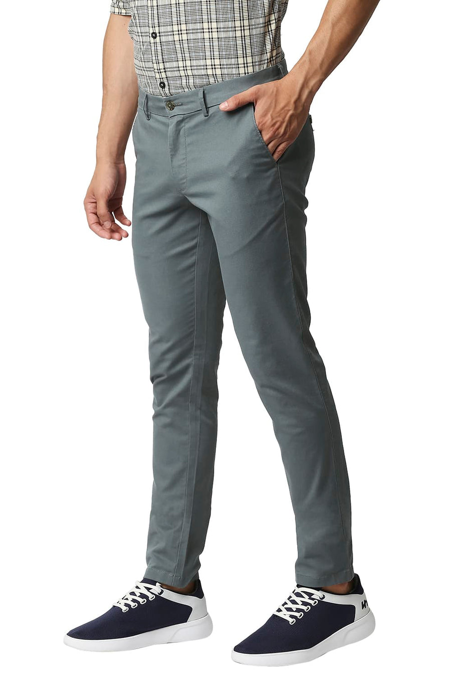 BASICS TAPERED FIT SPRUCE GREEN COTTON STRETCH TROUSERS