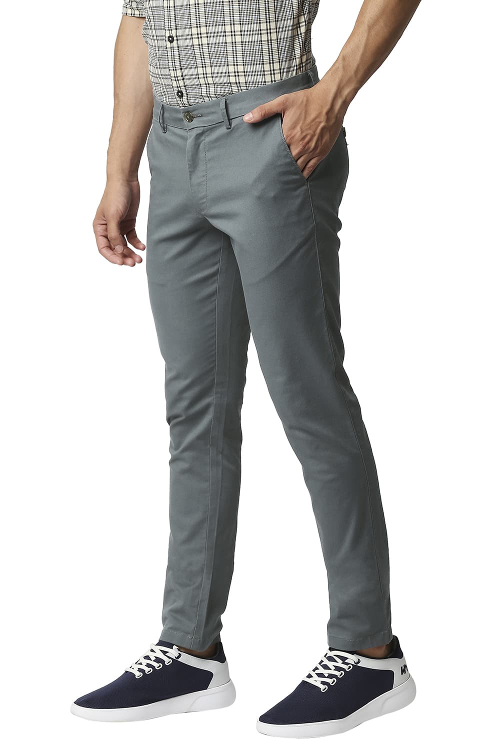 BASICS TAPERED FIT COTTON STRETCH TROUSERS