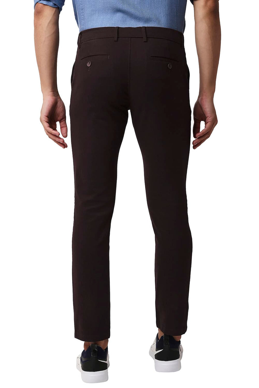 BASICS TAPERED FIT BRACKEN COFFEE COTTON STRETCH TROUSERS