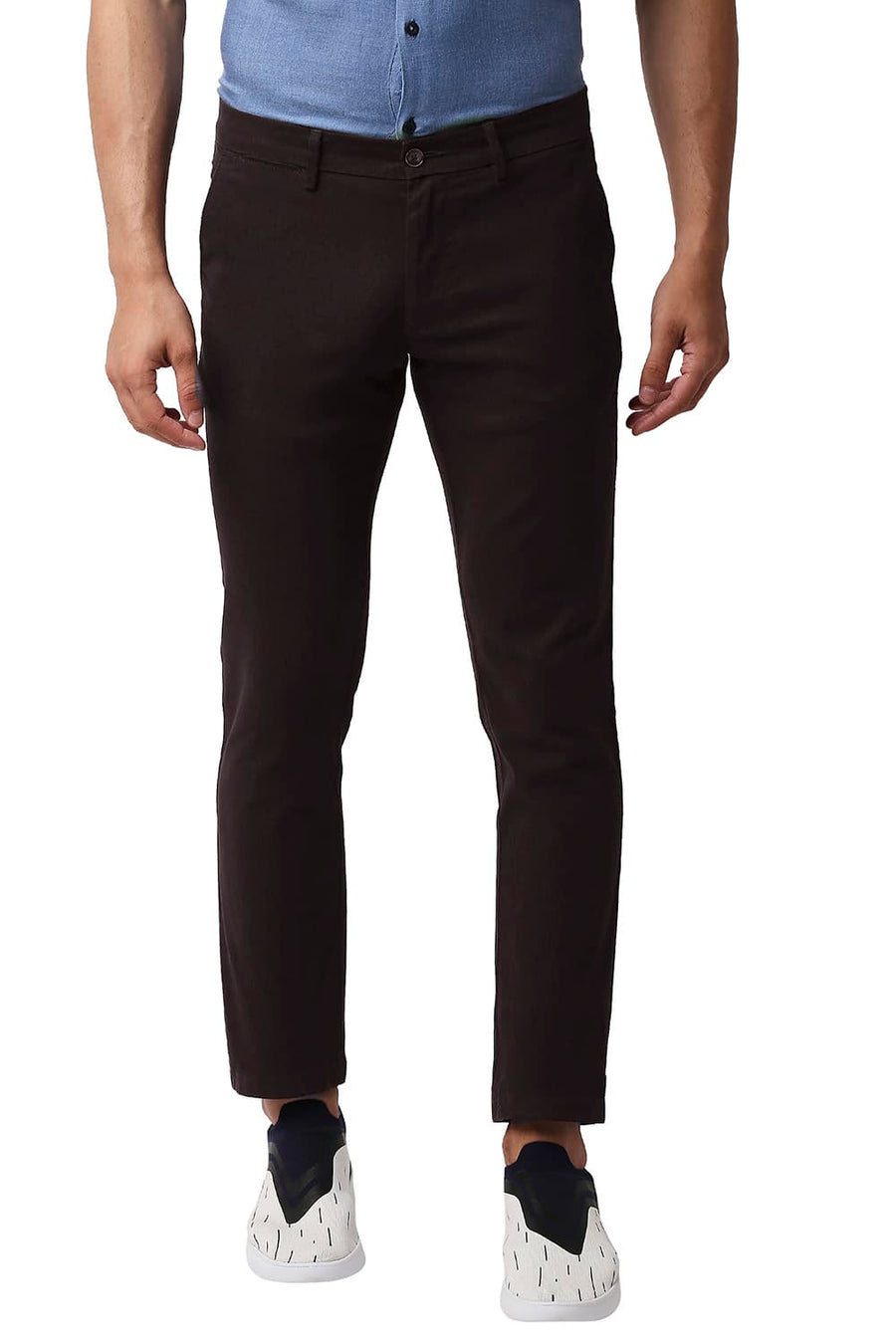BASICS TAPERED FIT BRACKEN COFFEE COTTON STRETCH TROUSERS
