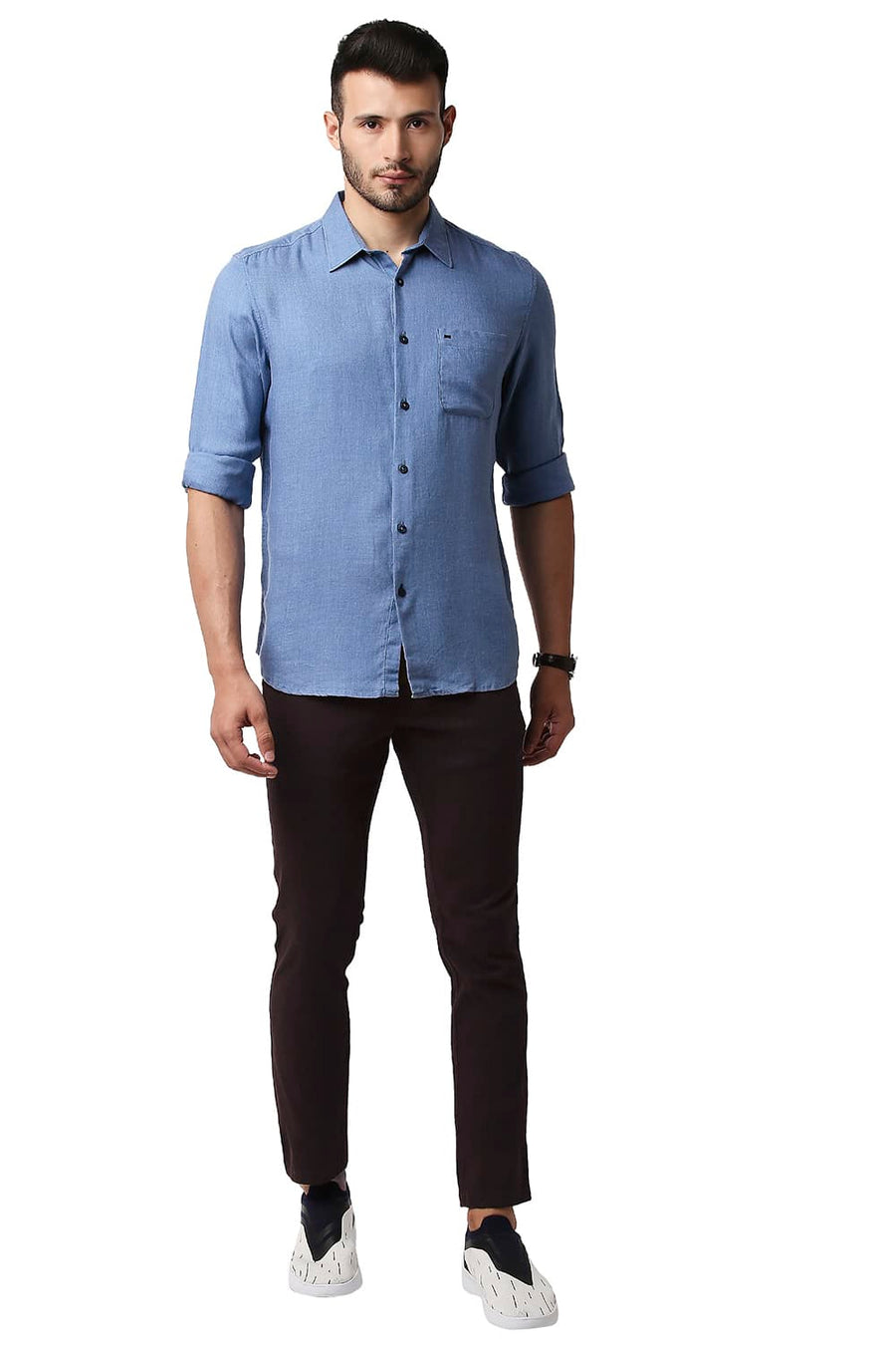 BASICS TAPERED FIT BRACKEN COFFEE COTTON STRETCH TROUSERS