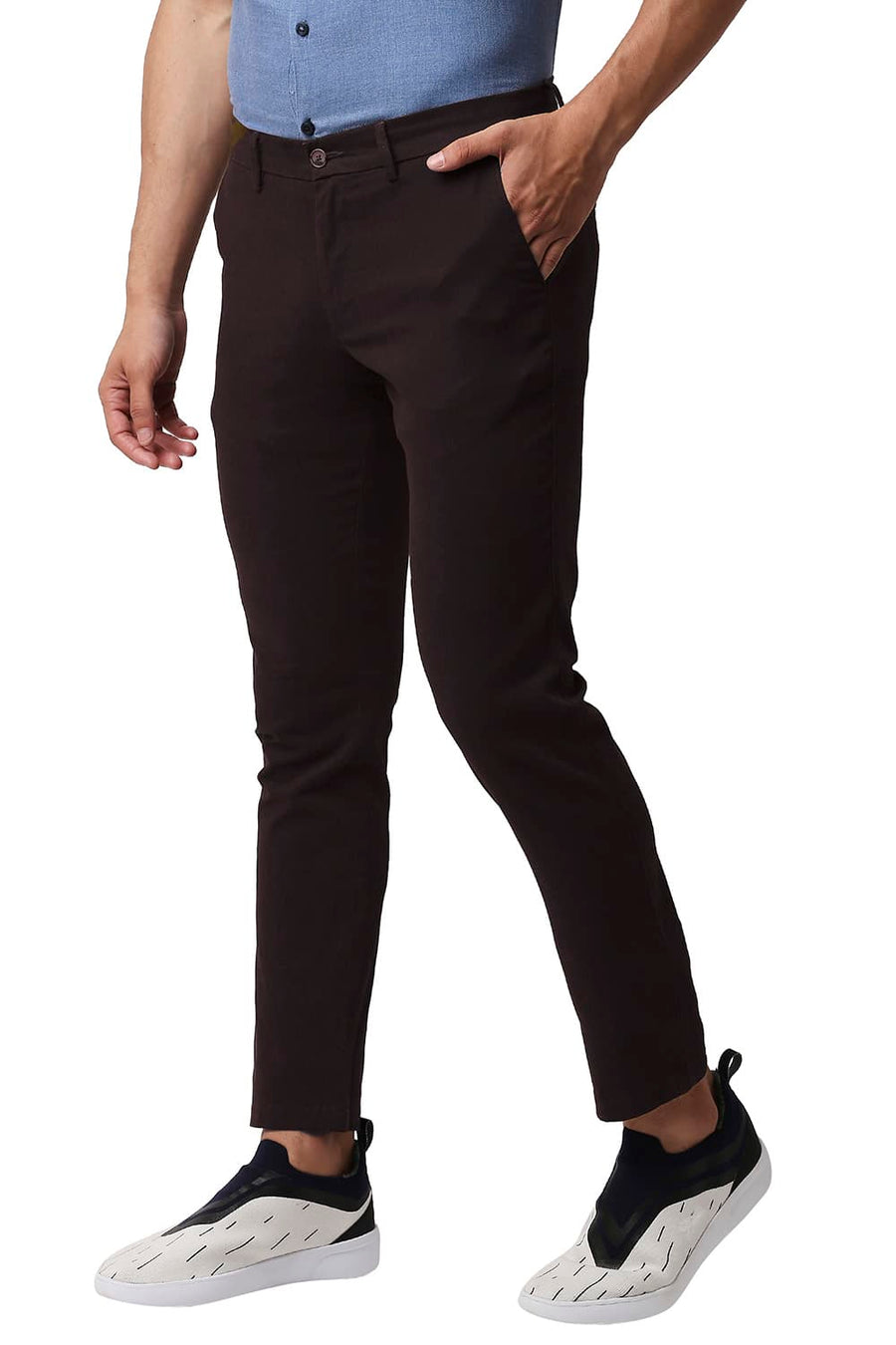 BASICS TAPERED FIT BRACKEN COFFEE COTTON STRETCH TROUSERS