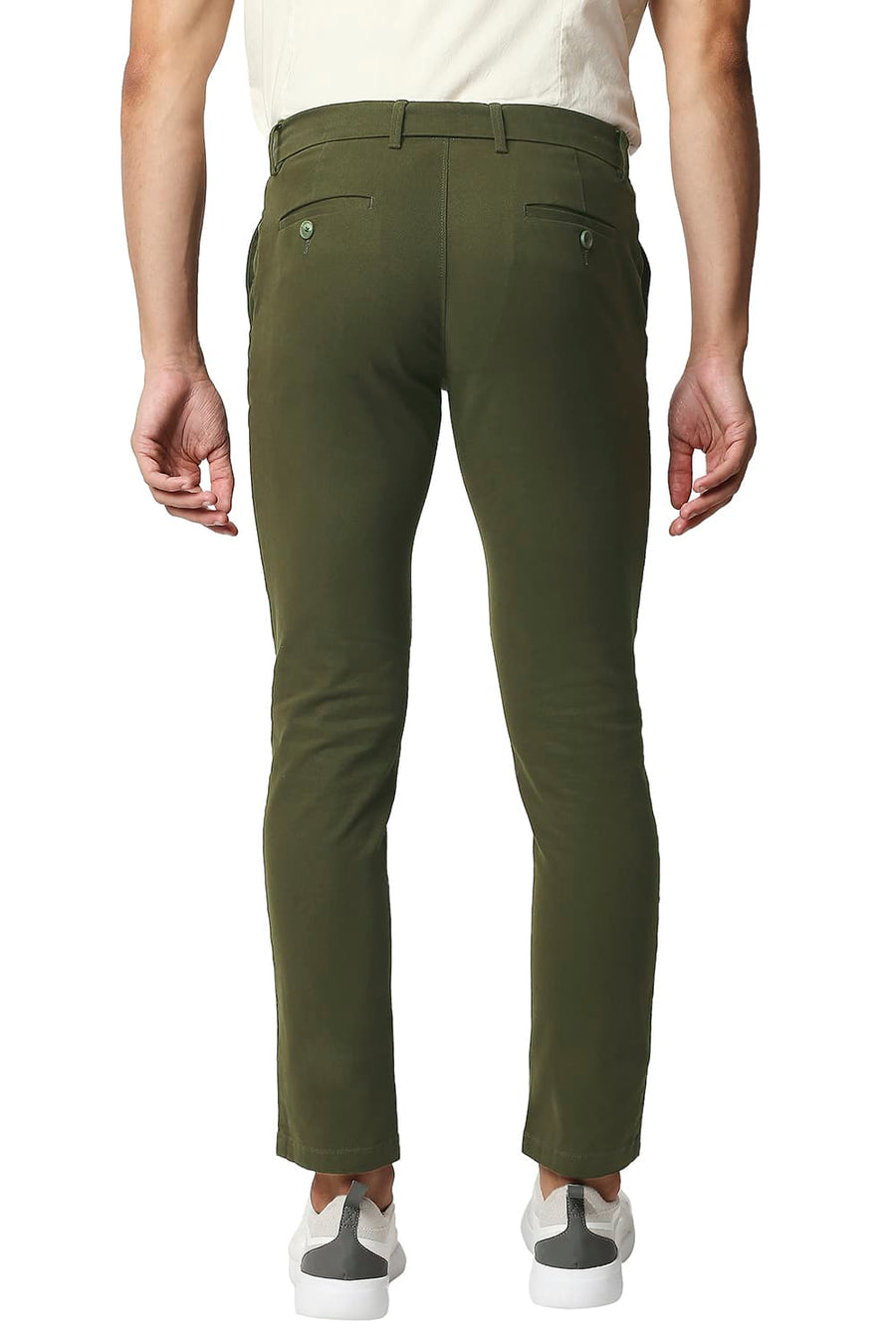 BASICS TAPERED FIT CROCODILE OLIVE COTTON STRETCH TROUSERS