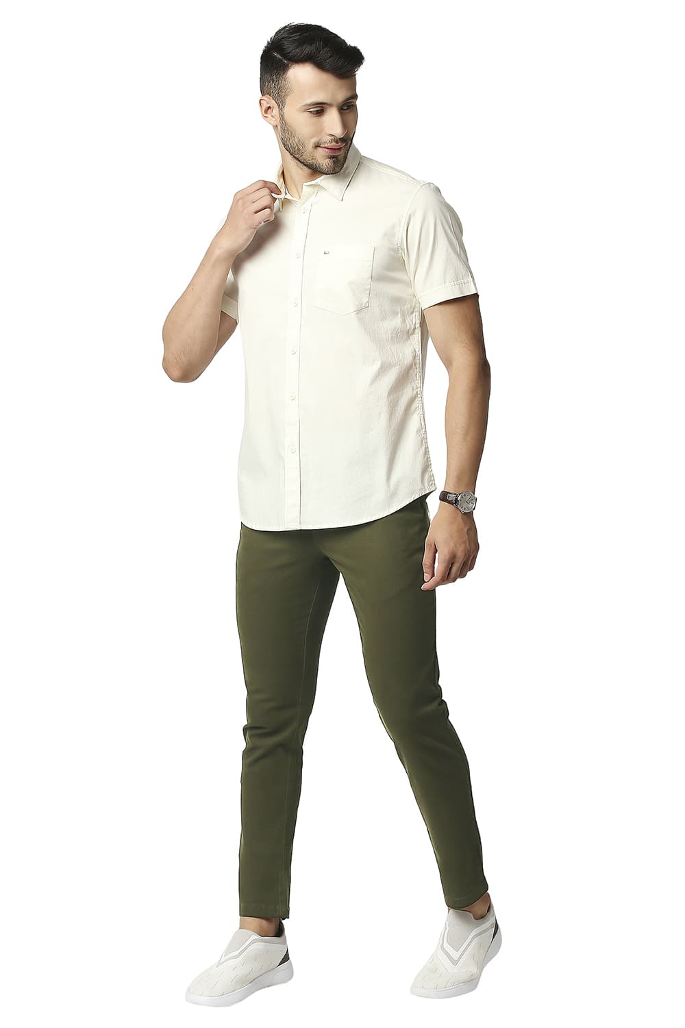 BASICS TAPERED FIT COTTON STRETCH TROUSERS