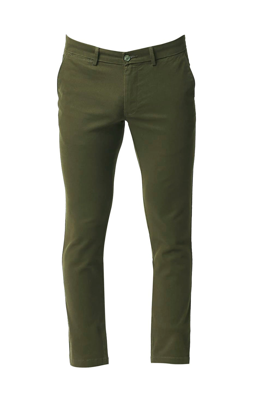 BASICS TAPERED FIT CROCODILE OLIVE COTTON STRETCH TROUSERS
