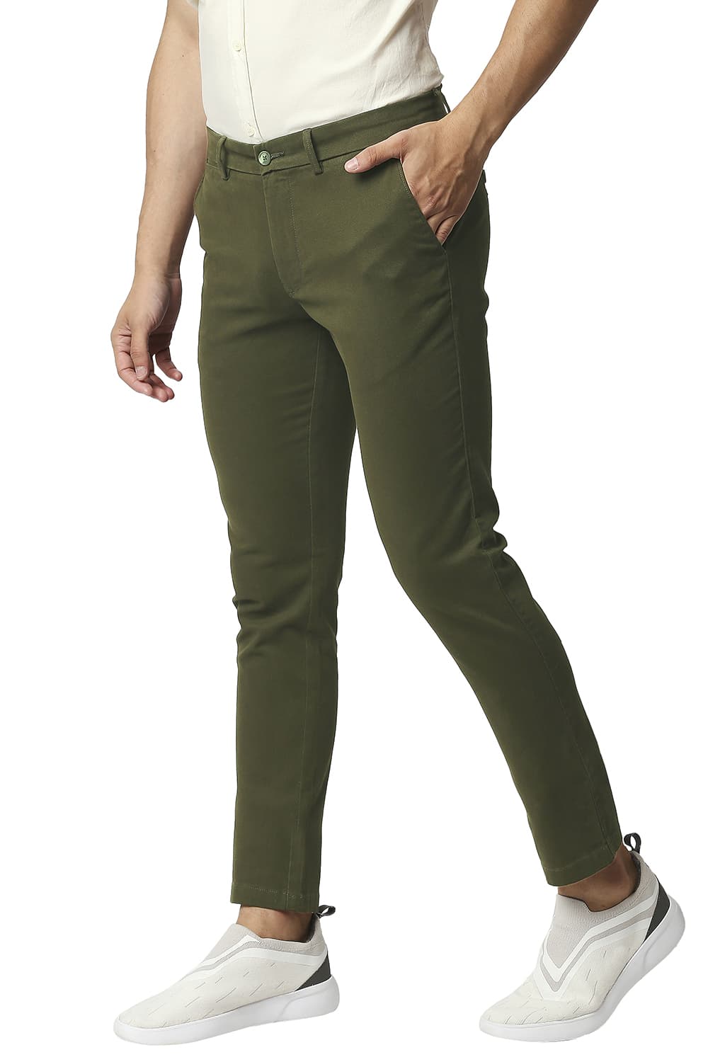 BASICS TAPERED FIT COTTON STRETCH TROUSERS