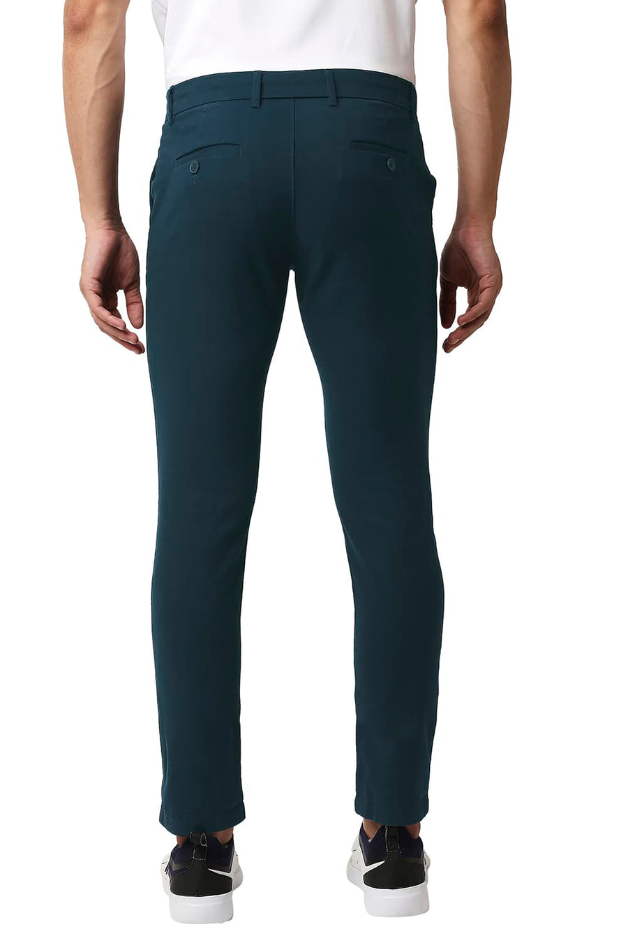 BASICS TAPERED FIT STRATIFIED SEA NAVY COTTON STRETCH TROUSERS