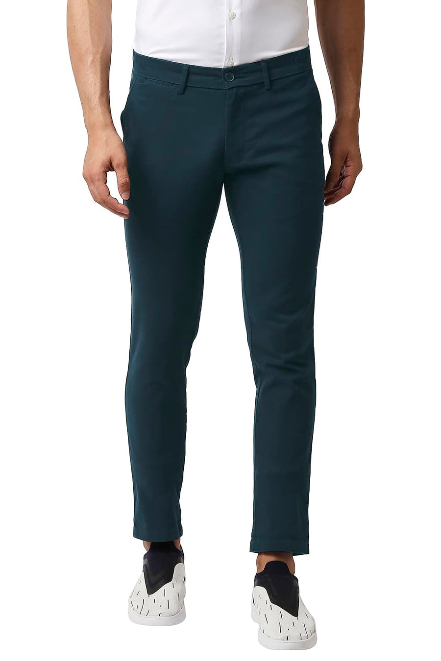 BASICS TAPERED FIT STRATIFIED SEA NAVY COTTON STRETCH TROUSERS