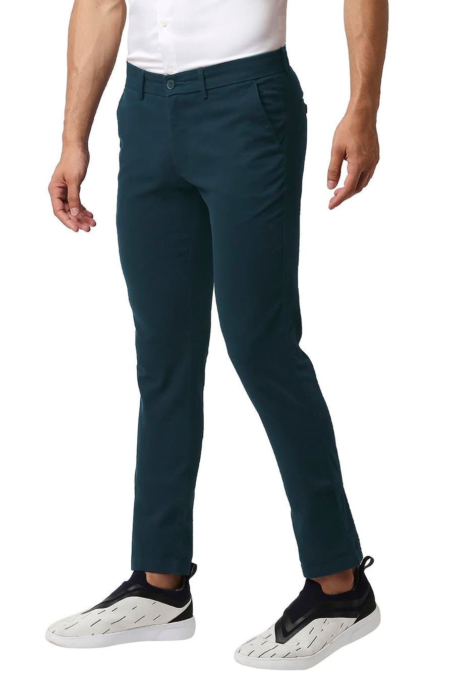 BASICS TAPERED FIT STRATIFIED SEA NAVY COTTON STRETCH TROUSERS