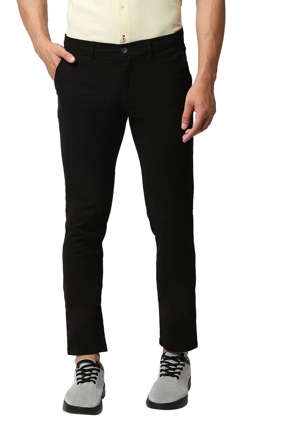 BASICS TAPERED FIT METEORITE BLACK COTTON STRETCH TROUSERS