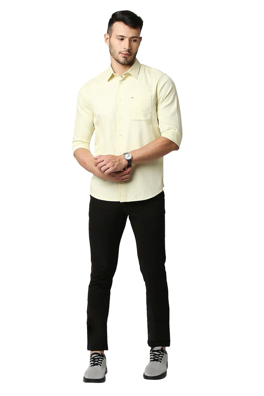 BASICS TAPERED FIT METEORITE BLACK COTTON STRETCH TROUSERS