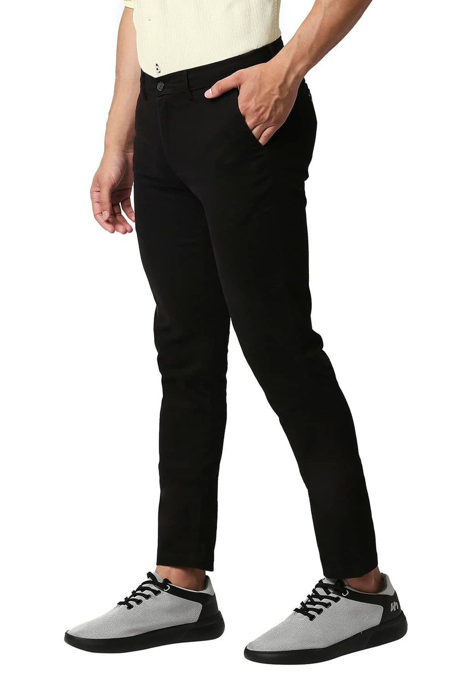 BASICS TAPERED FIT METEORITE BLACK COTTON STRETCH TROUSERS