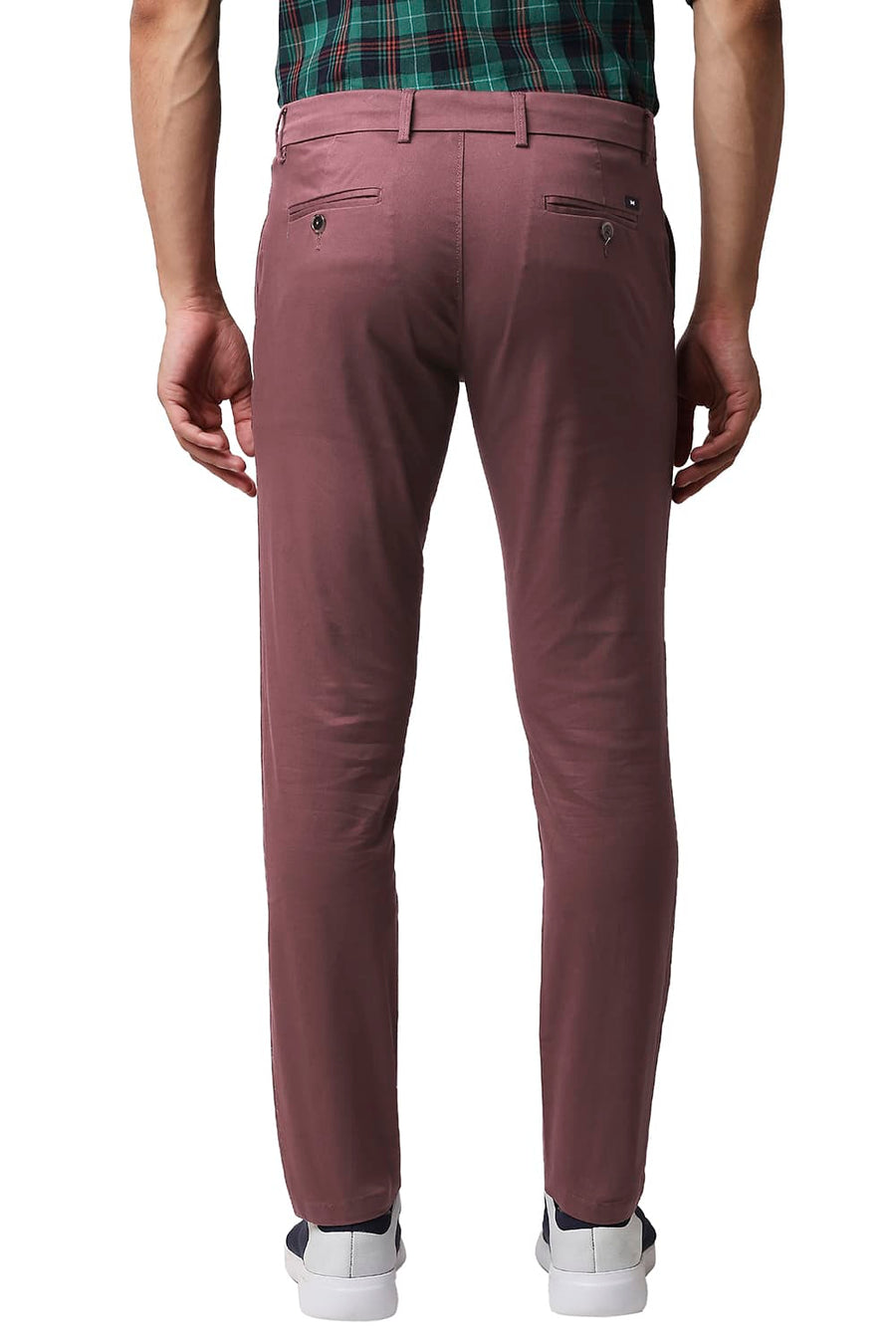 BASICS TAPERED FIT OXBLOOD WINE COTTON STRETCH TROUSERS
