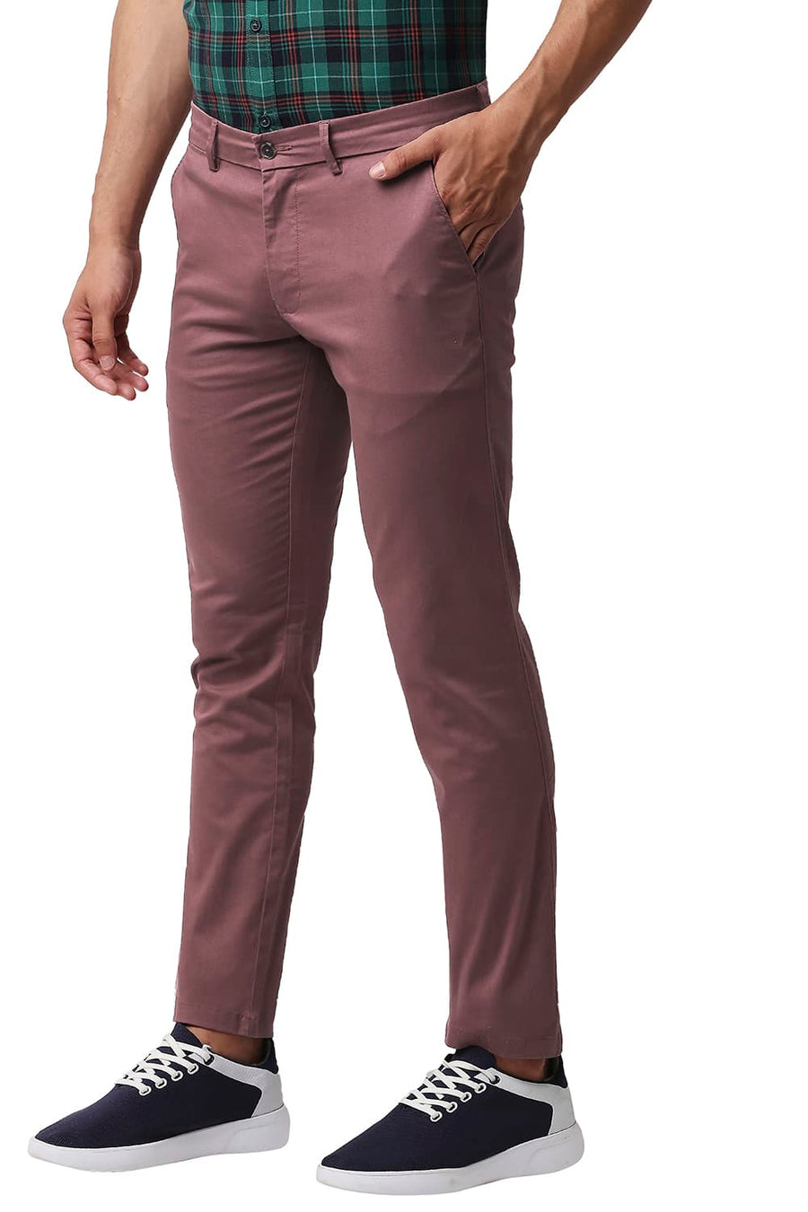 BASICS TAPERED FIT OXBLOOD WINE COTTON STRETCH TROUSERS