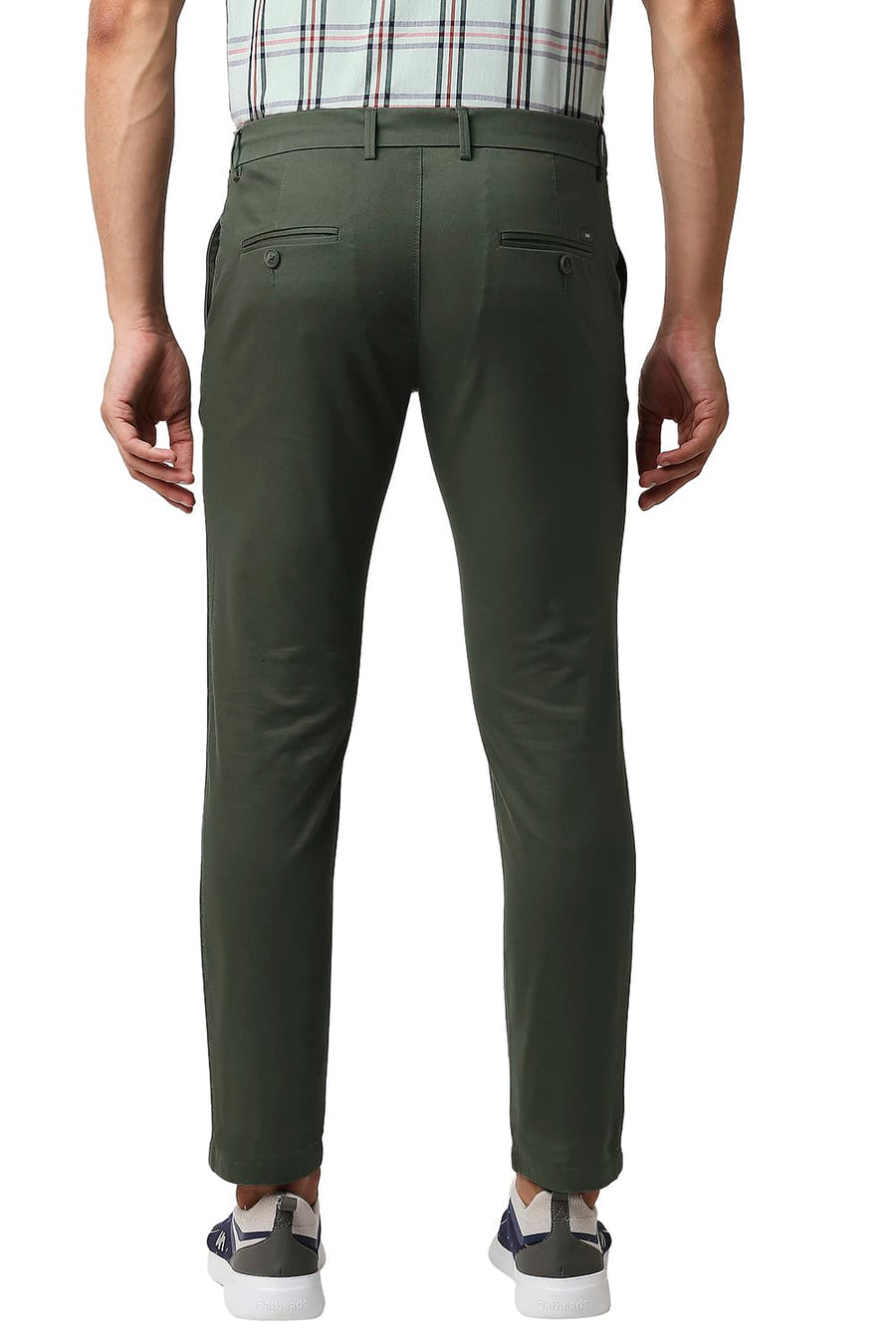BASICS TAPERED FIT BRONZE GREEN COTTON STRETCH TROUSERS