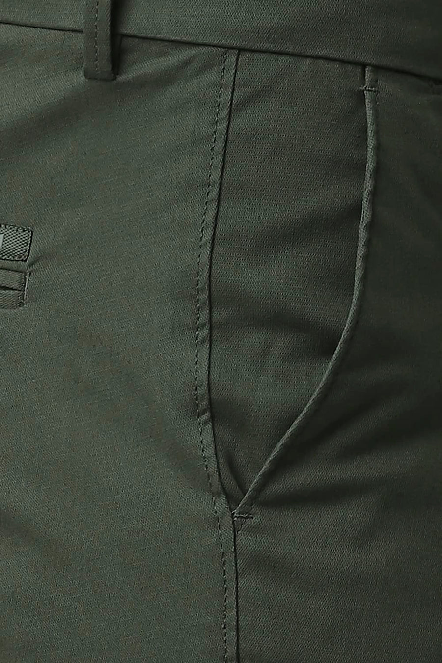 BASICS TAPERED FIT BRONZE GREEN COTTON STRETCH TROUSERS
