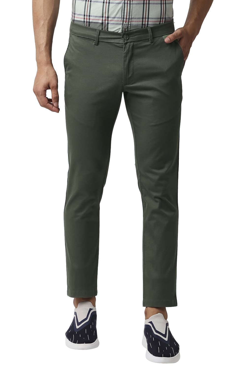 BASICS TAPERED FIT COTTON STRETCH TROUSERS