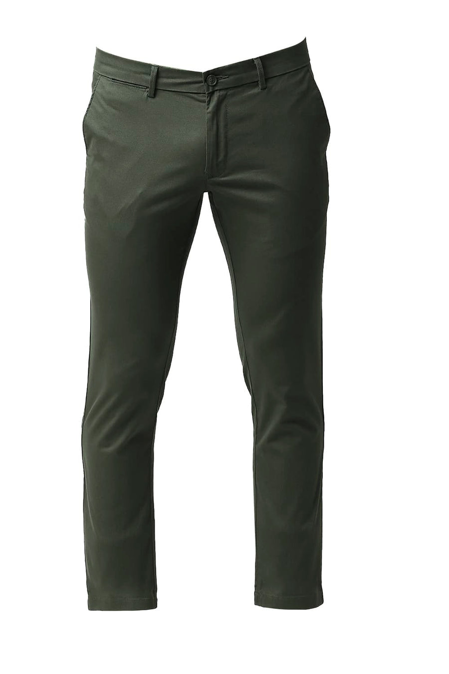 BASICS TAPERED FIT BRONZE GREEN COTTON STRETCH TROUSERS