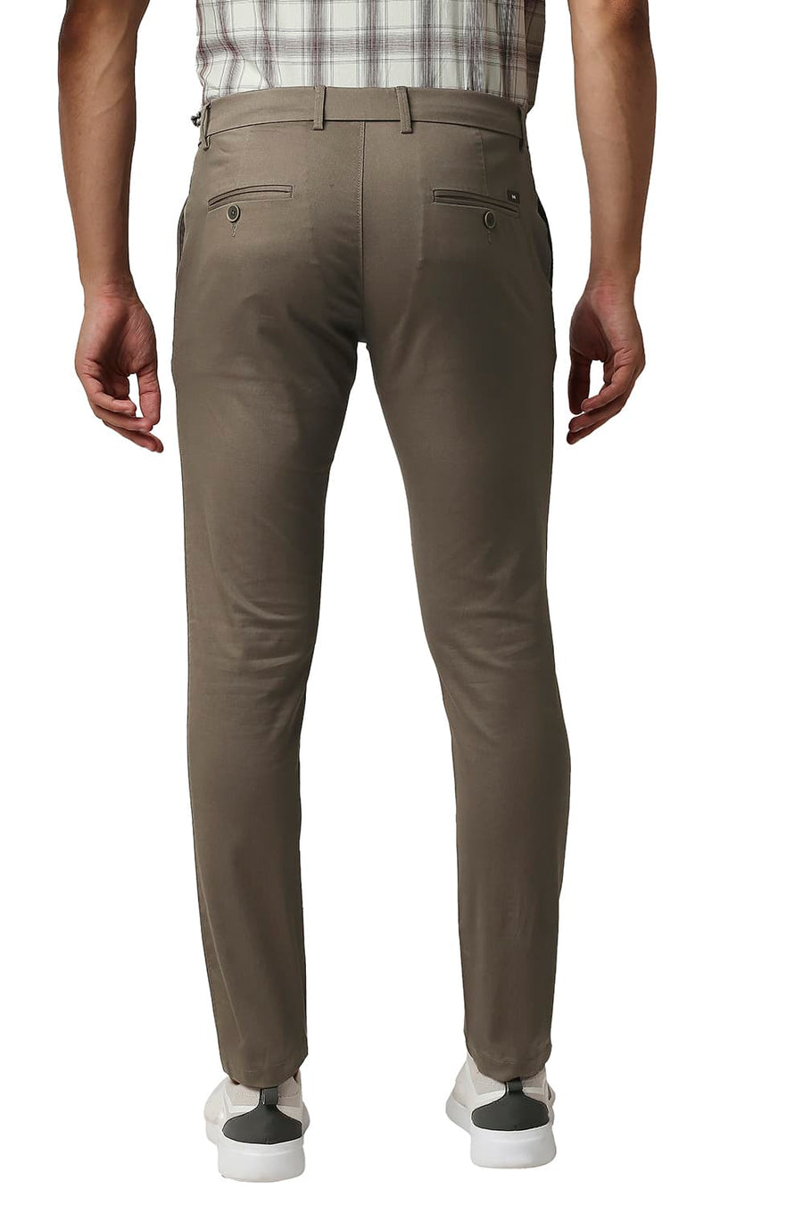 BASICS TAPERED FIT FOSSIL GREY COTTON STRETCH TROUSERS