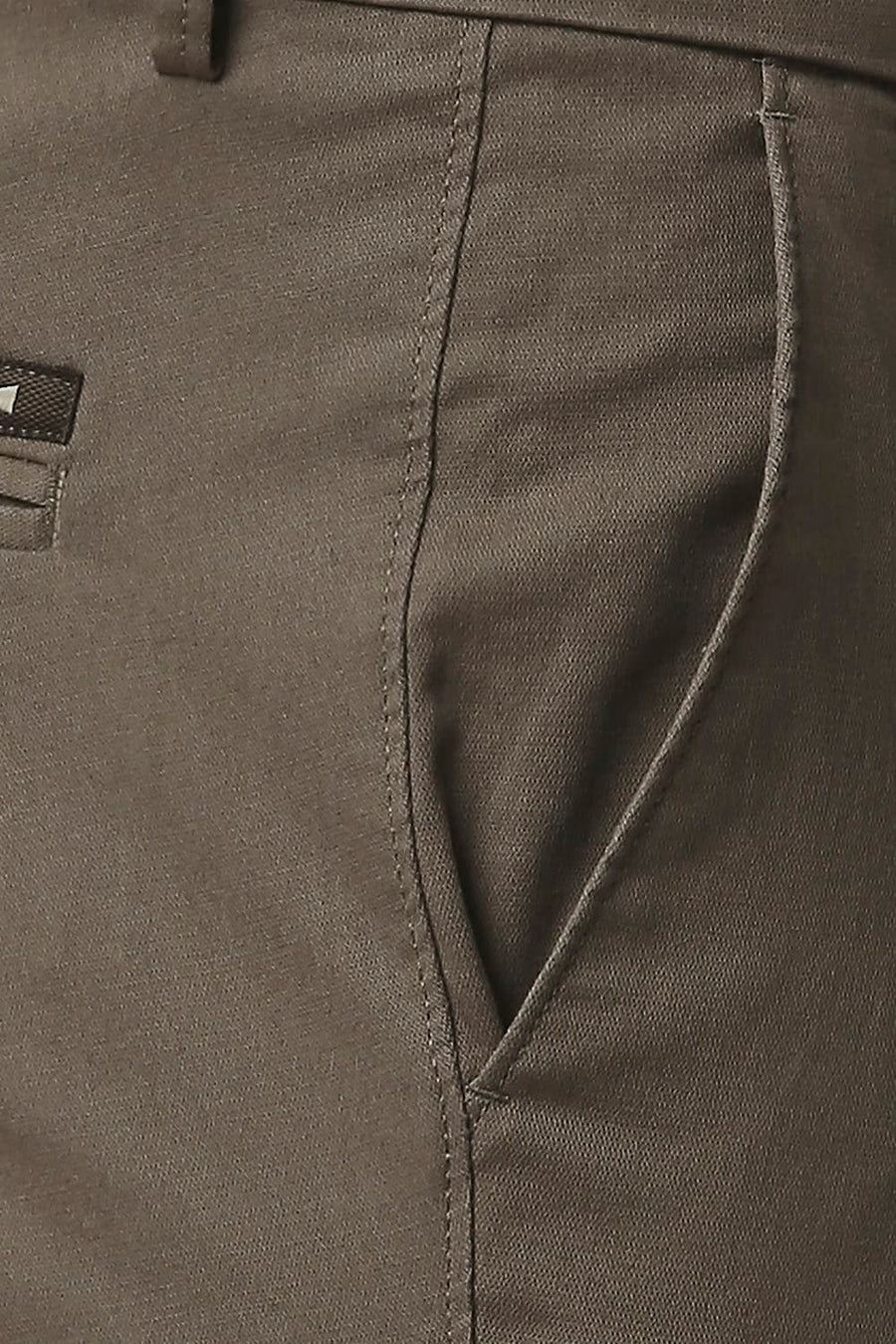 BASICS TAPERED FIT FOSSIL GREY COTTON STRETCH TROUSERS