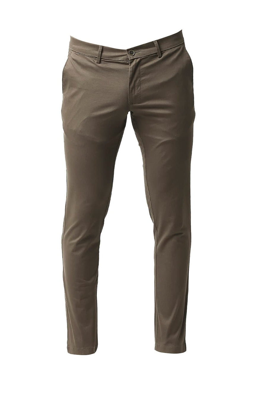 BASICS TAPERED FIT FOSSIL GREY COTTON STRETCH TROUSERS