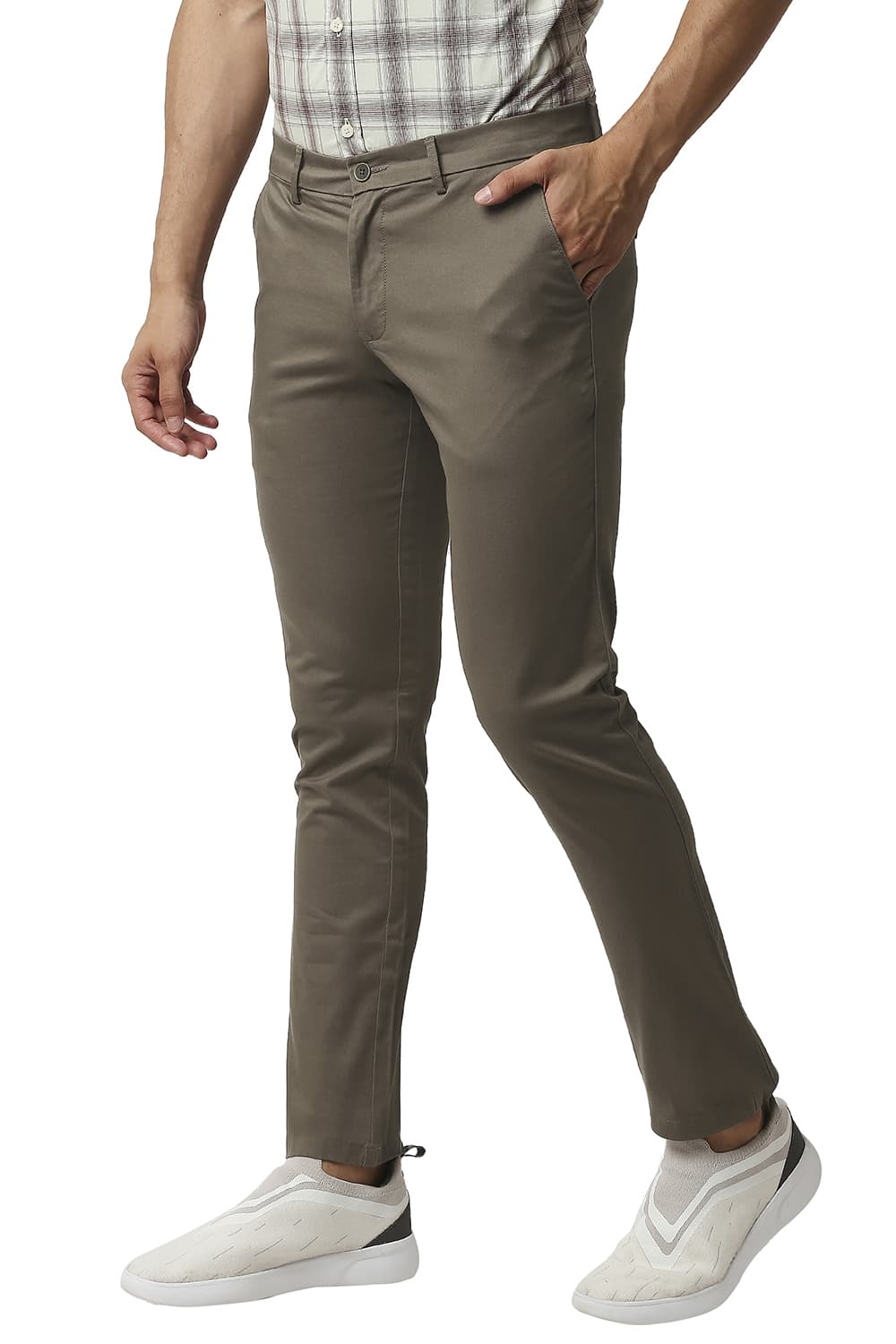 BASICS TAPERED FIT COTTON STRETCH TROUSERS