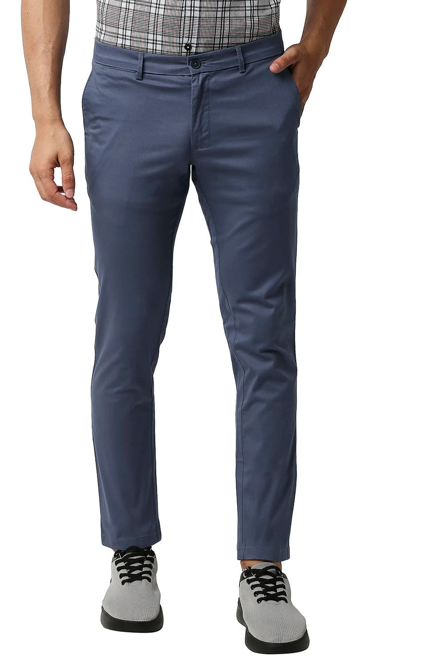 BASICS TAPERED FIT COPEN BLUE COTTON STRETCH TROUSERS