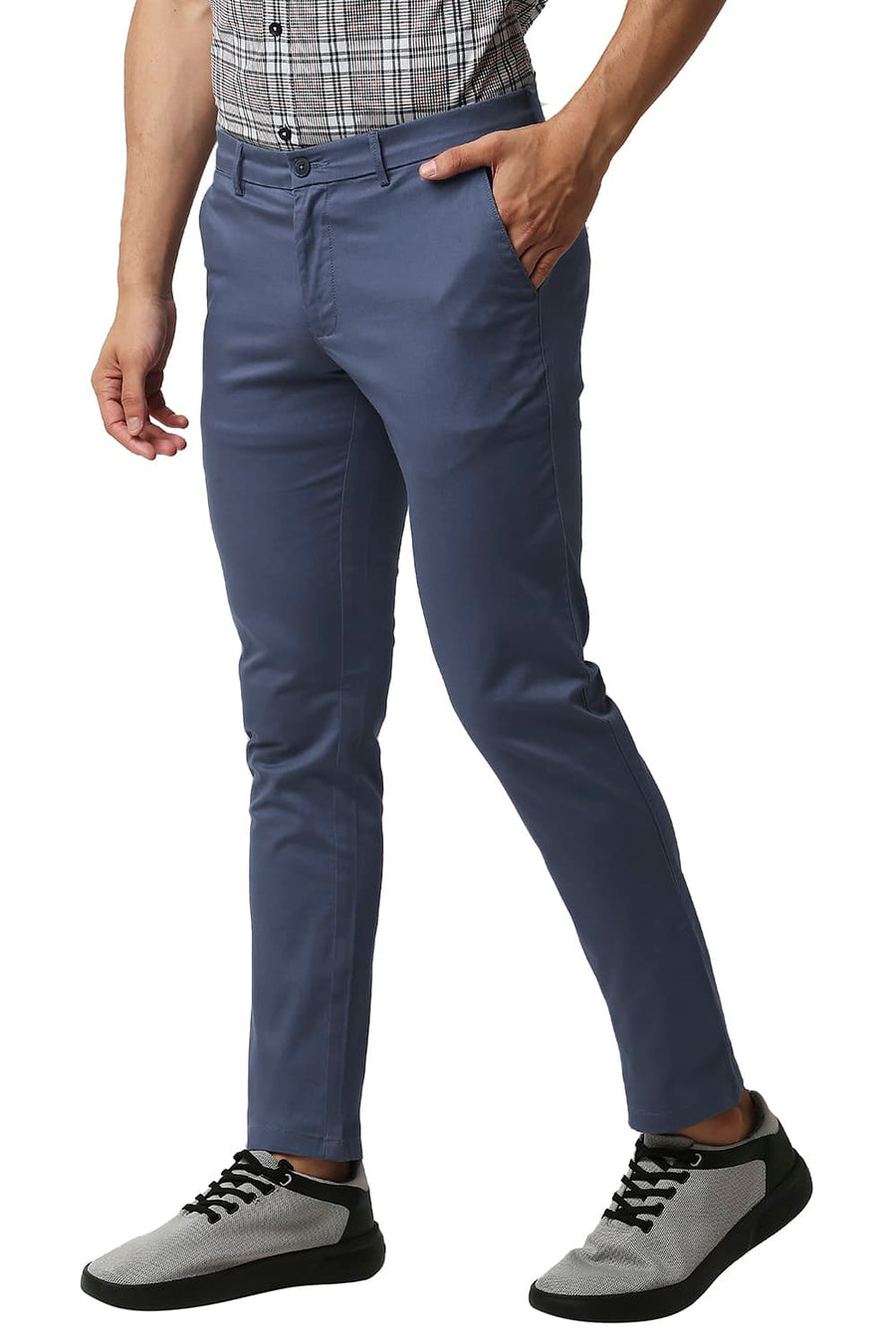 BASICS TAPERED FIT COPEN BLUE COTTON STRETCH TROUSERS