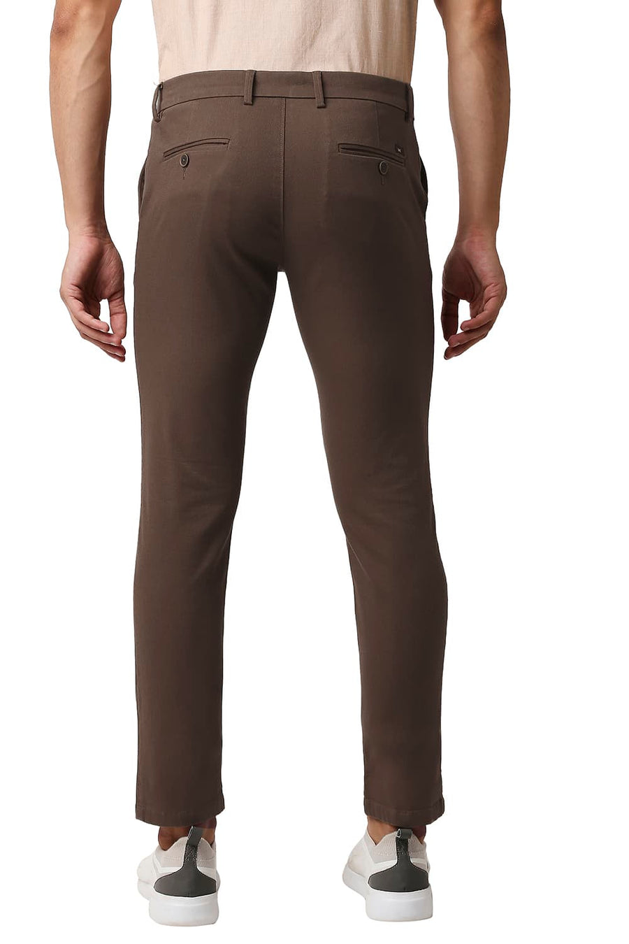 BASICS TAPERED FIT COFFEE LIQUER BROWN COTTON STRETCH TROUSERS