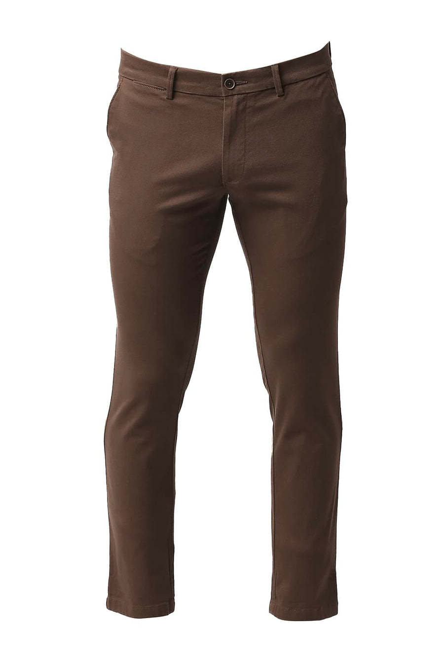 BASICS TAPERED FIT COFFEE LIQUER BROWN COTTON STRETCH TROUSERS