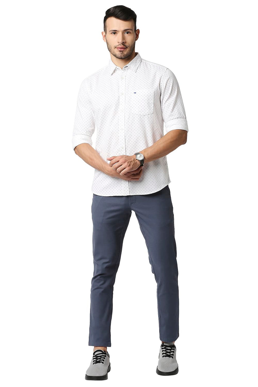 BASICS TAPERED FIT BLUEFIN BLUE COTTON STRETCH TROUSERS