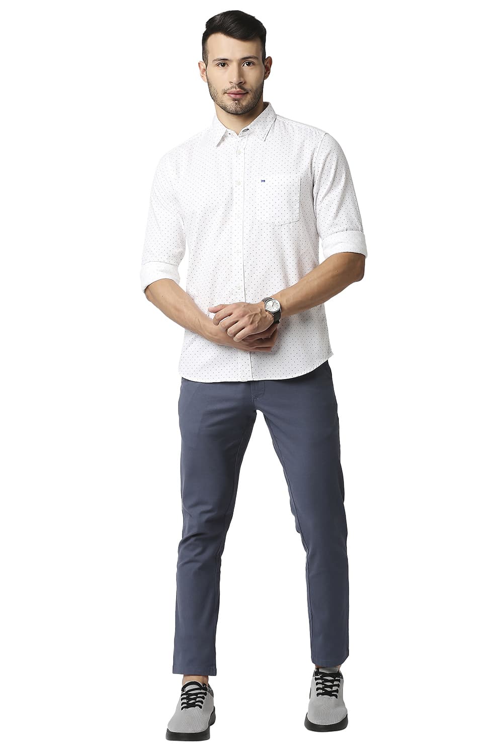 BASICS TAPERED FIT COTTON STRETCH TROUSERS