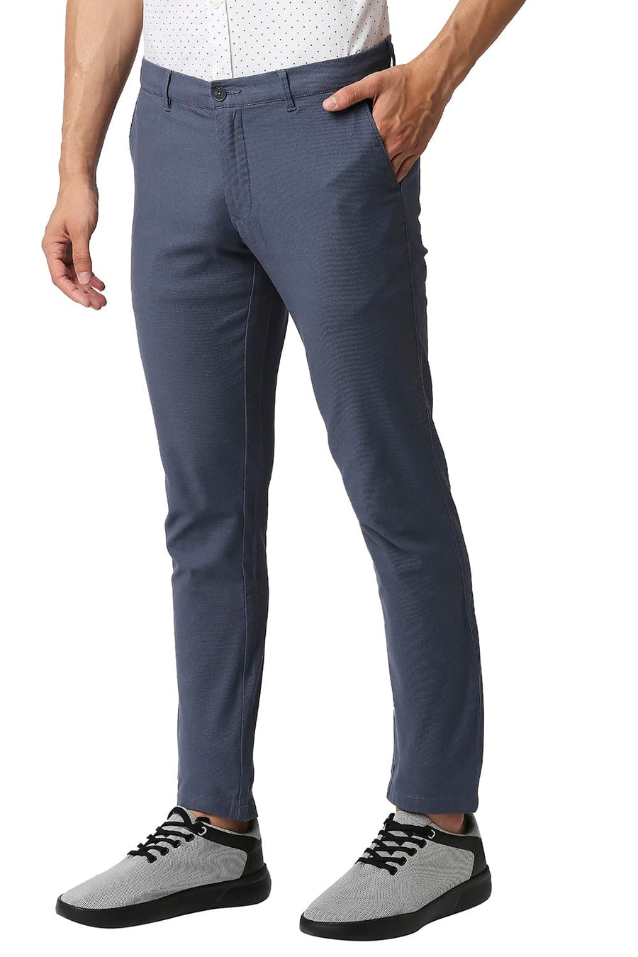 BASICS TAPERED FIT BLUEFIN BLUE COTTON STRETCH TROUSERS