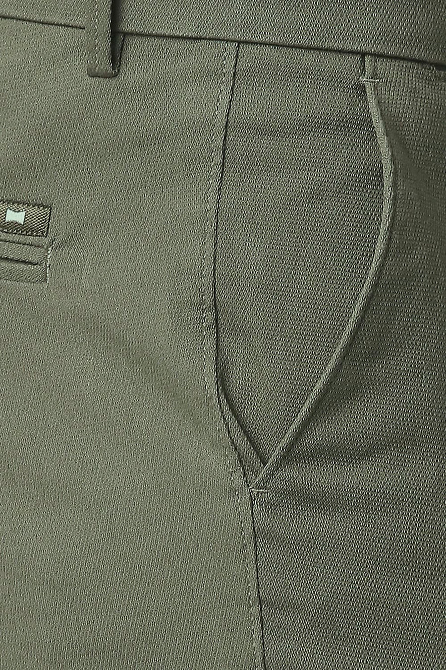 BASICS TAPERED FIT VETIVER GREEN COTTON STRETCH TROUSERS