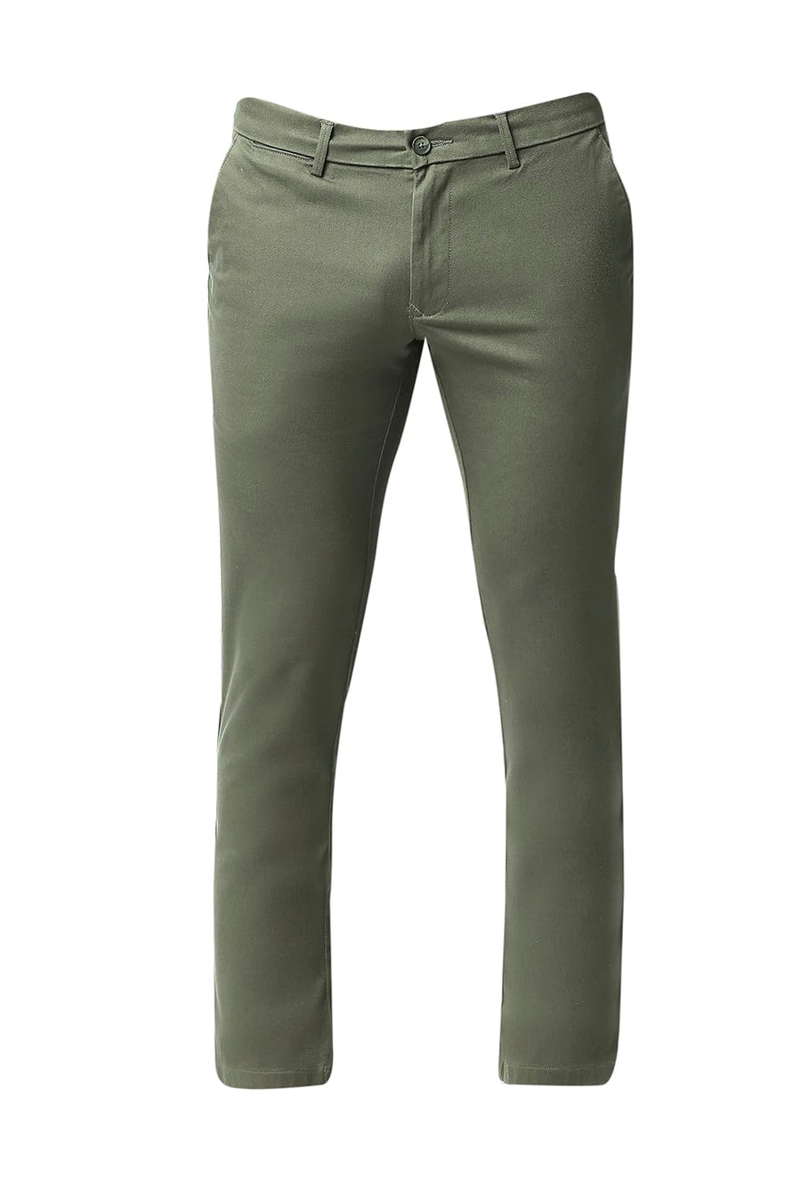 BASICS TAPERED FIT VETIVER GREEN COTTON STRETCH TROUSERS